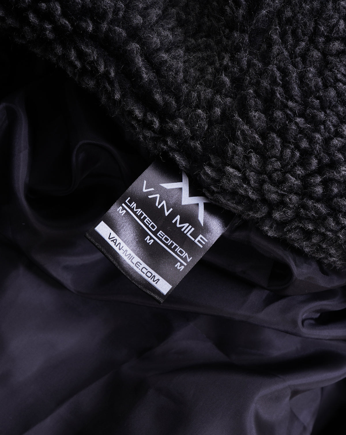 Women's VAN MILE LIMITED Edition Arctic Oversized Teddy Jacket in Black – inside label detail