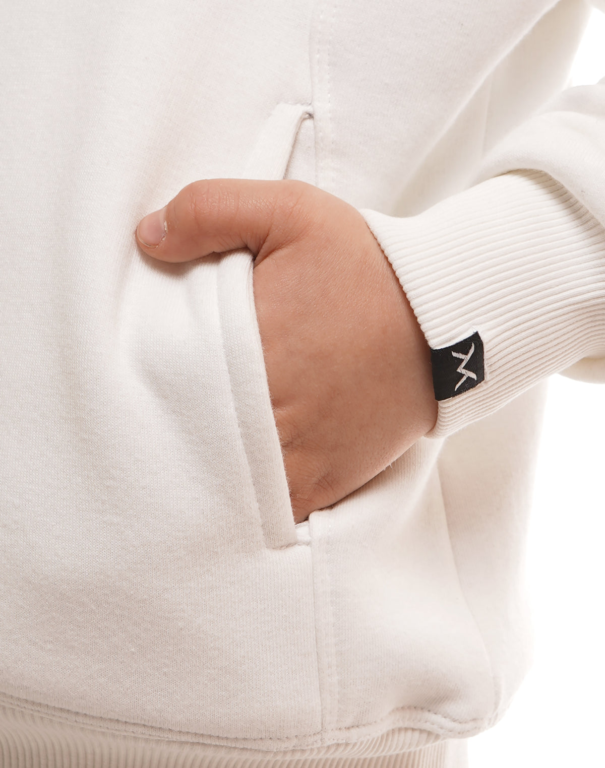 Kids' VAN MILE Everyday Kids Tracksuit in White – pocket and cuff detail