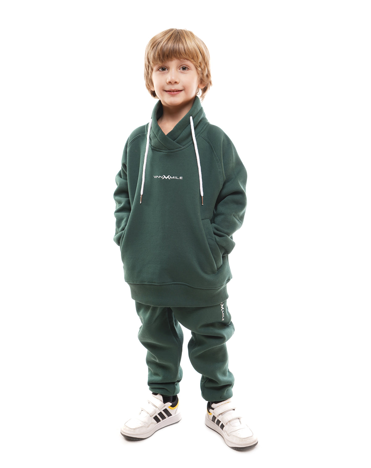 Kids' VAN MILE Everyday Kids Tracksuit in Dark Green – front view