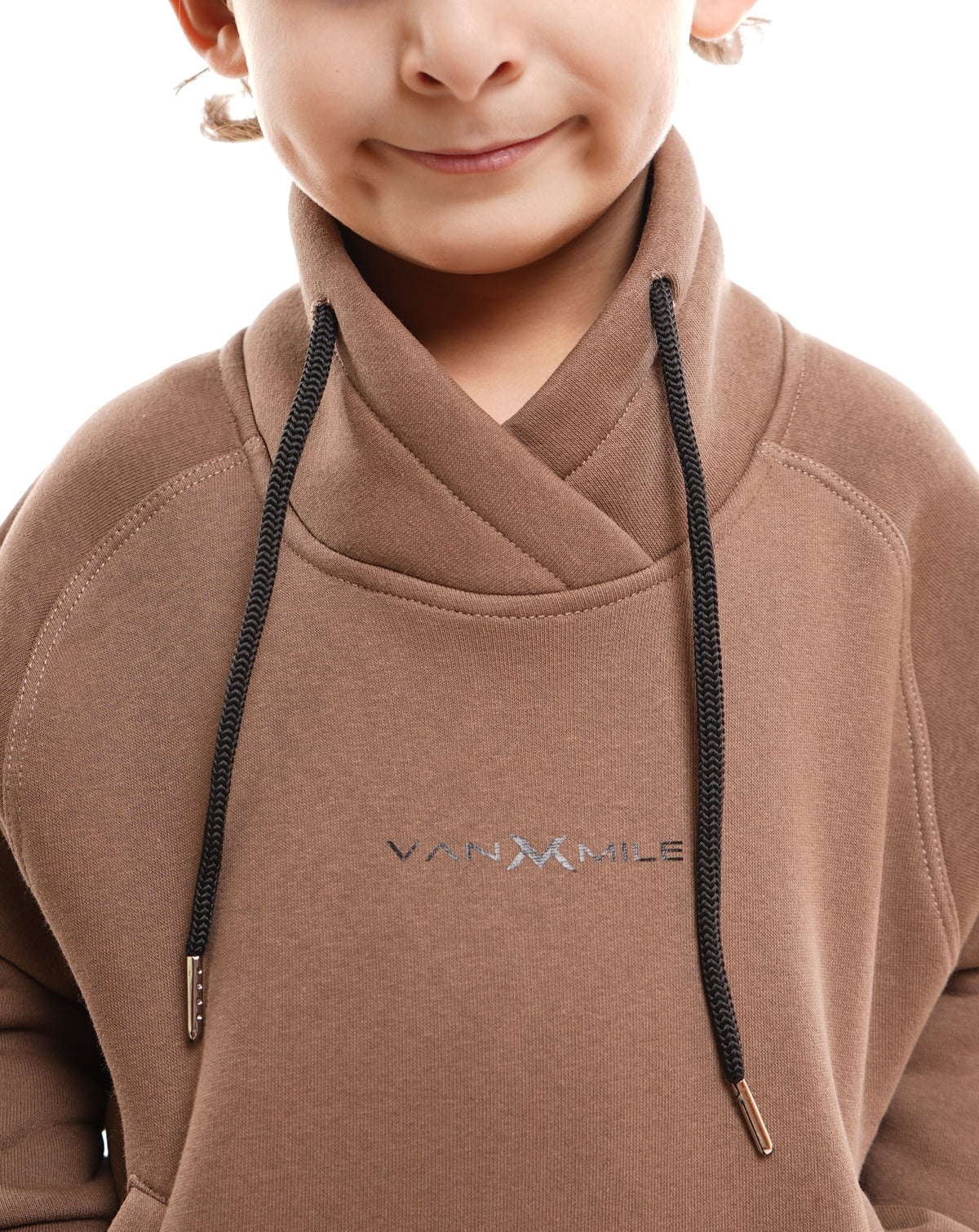 Kids' VAN MILE Everyday Kids Tracksuit in Brown – collar and logo detail