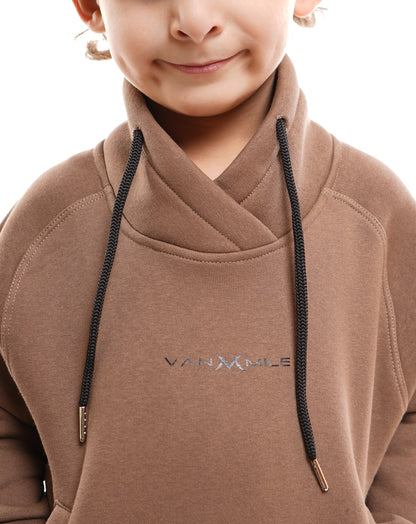 Kids' VAN MILE Everyday Kids Tracksuit in Brown – collar and logo detail
