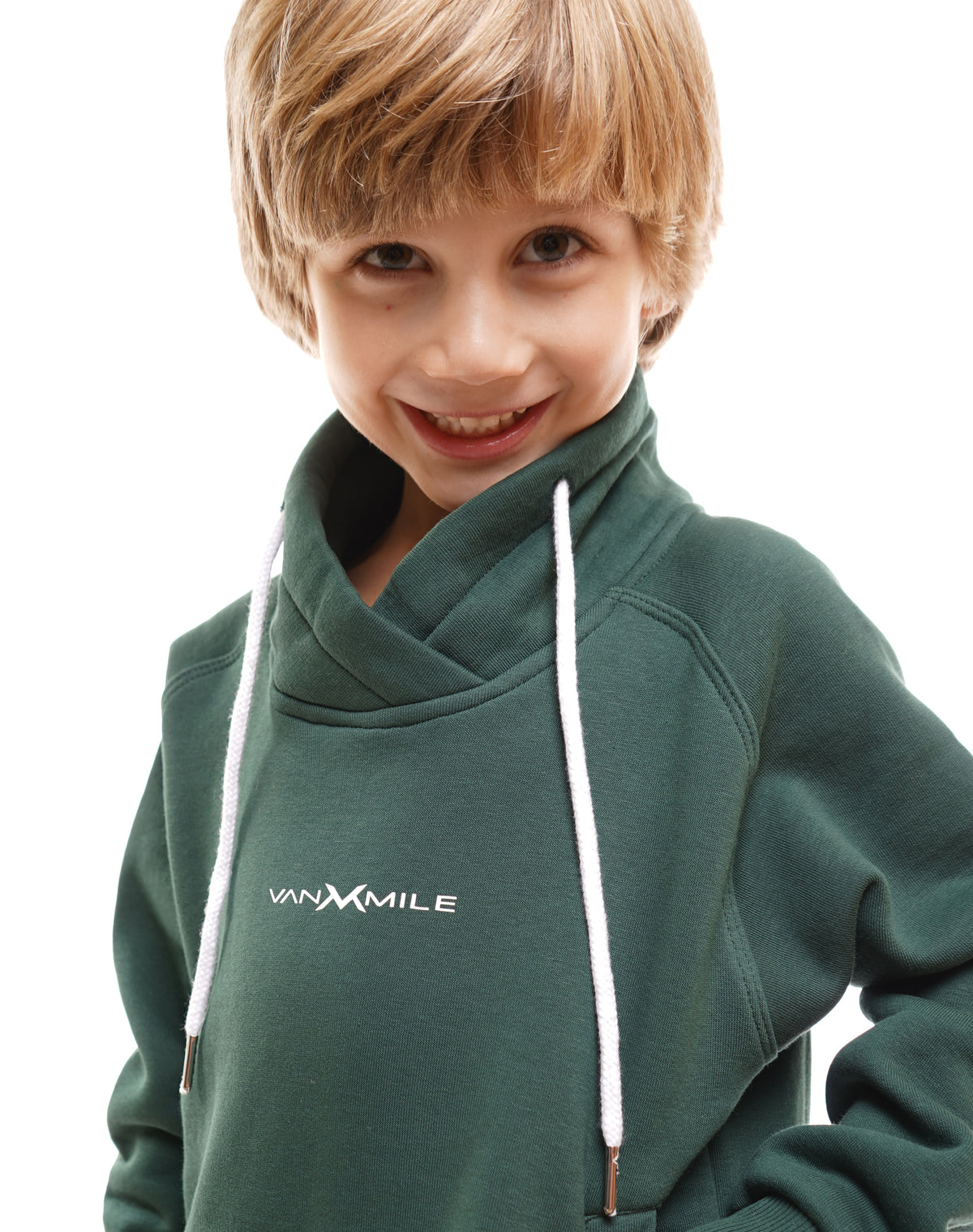 Kids' VAN MILE Everyday Kids Tracksuit in Dark Green – close-up of the top