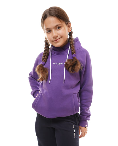 Kids' VAN MILE Everyday Kids Tracksuit in Purple – front view, hand in pocket