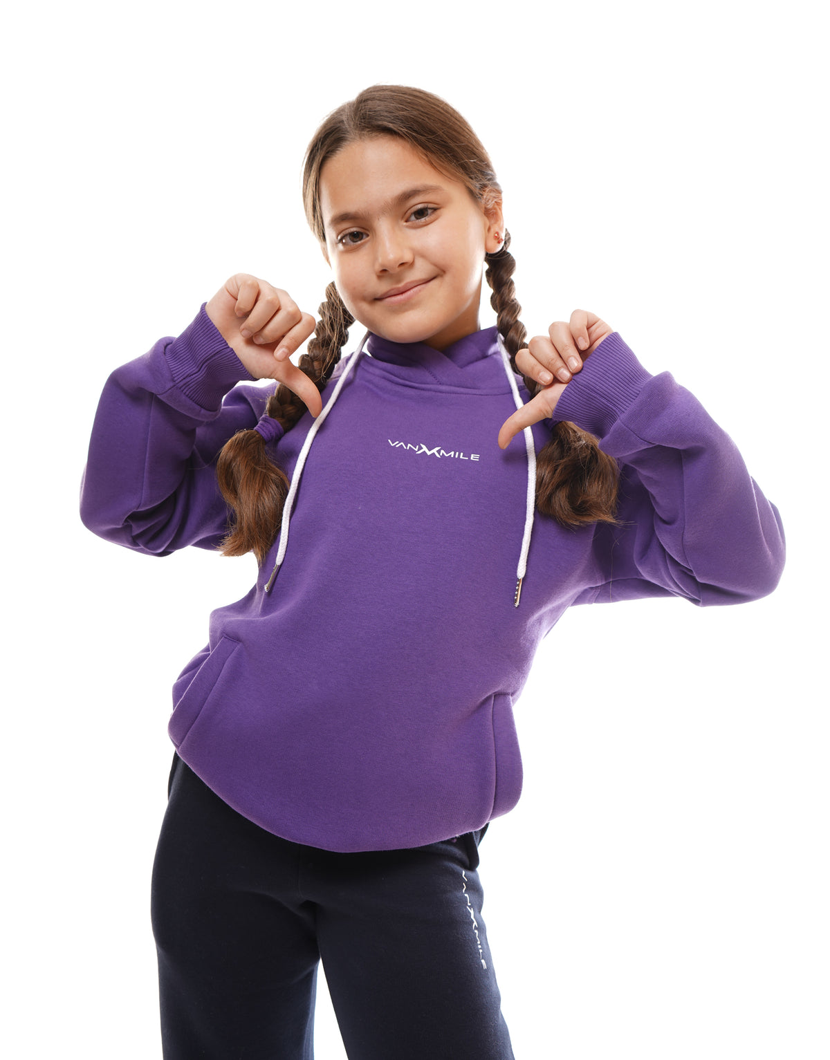 Kids' VAN MILE Everyday Kids Tracksuit in Purple – upper-body front view