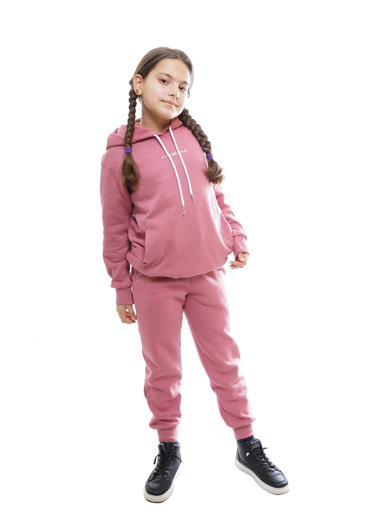 Kids' VAN MILE Everyday Kids Tracksuit in Dazzle Pink – front view