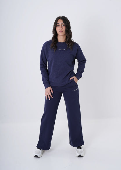 Women's VAN MILE VNML Printed Sweatshirt in Navy – full-length front view, shown with matching pants