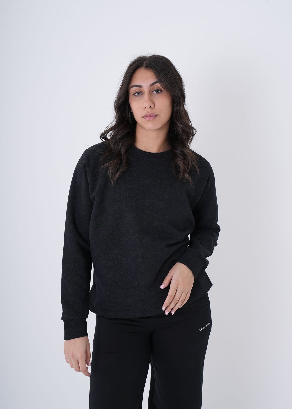 Women's VAN MILE VNML Printed Sweatshirt in Black – three-quarter front view