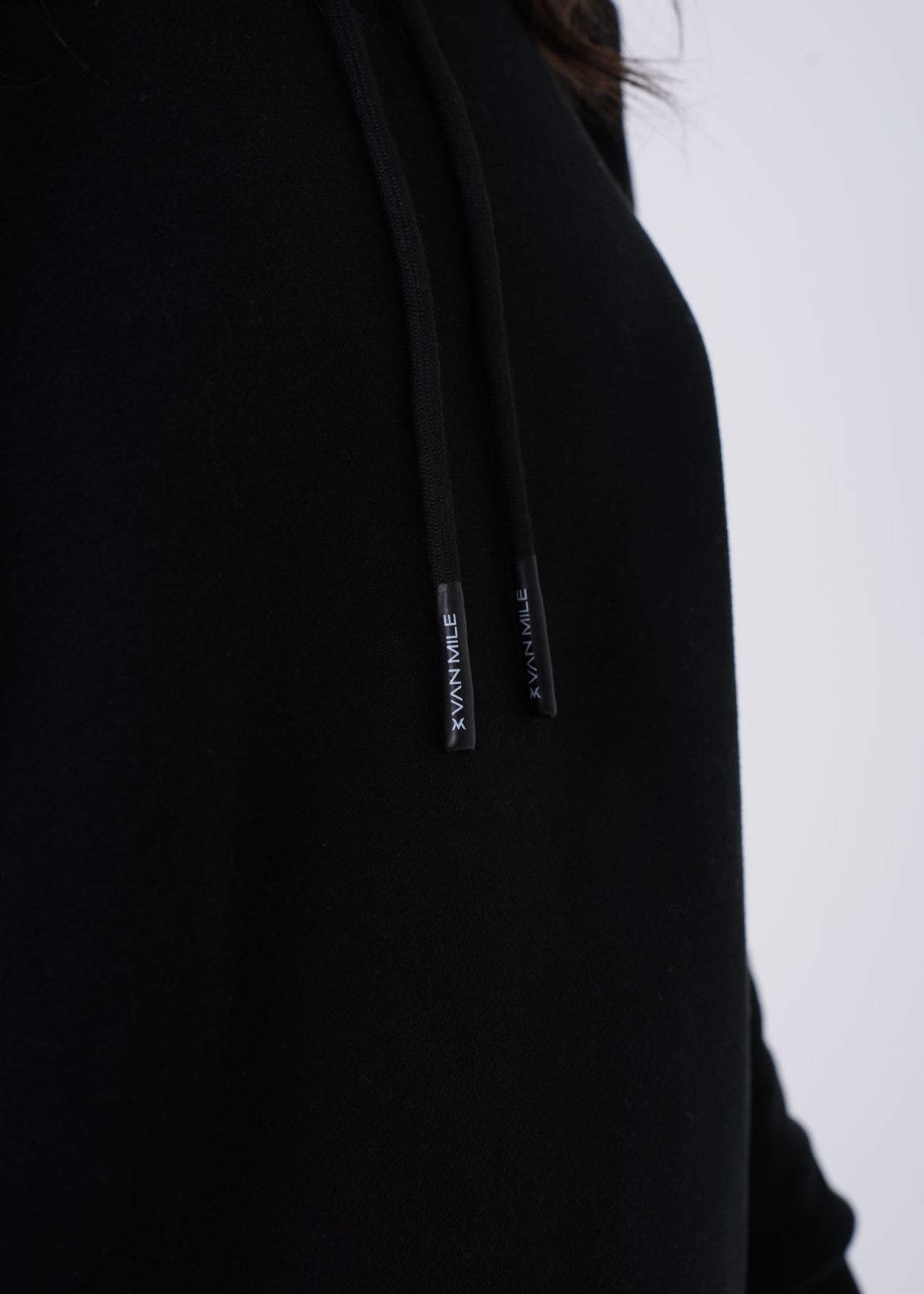 Women's VAN MILE VNML Hoodie in Black – drawstring logo detail