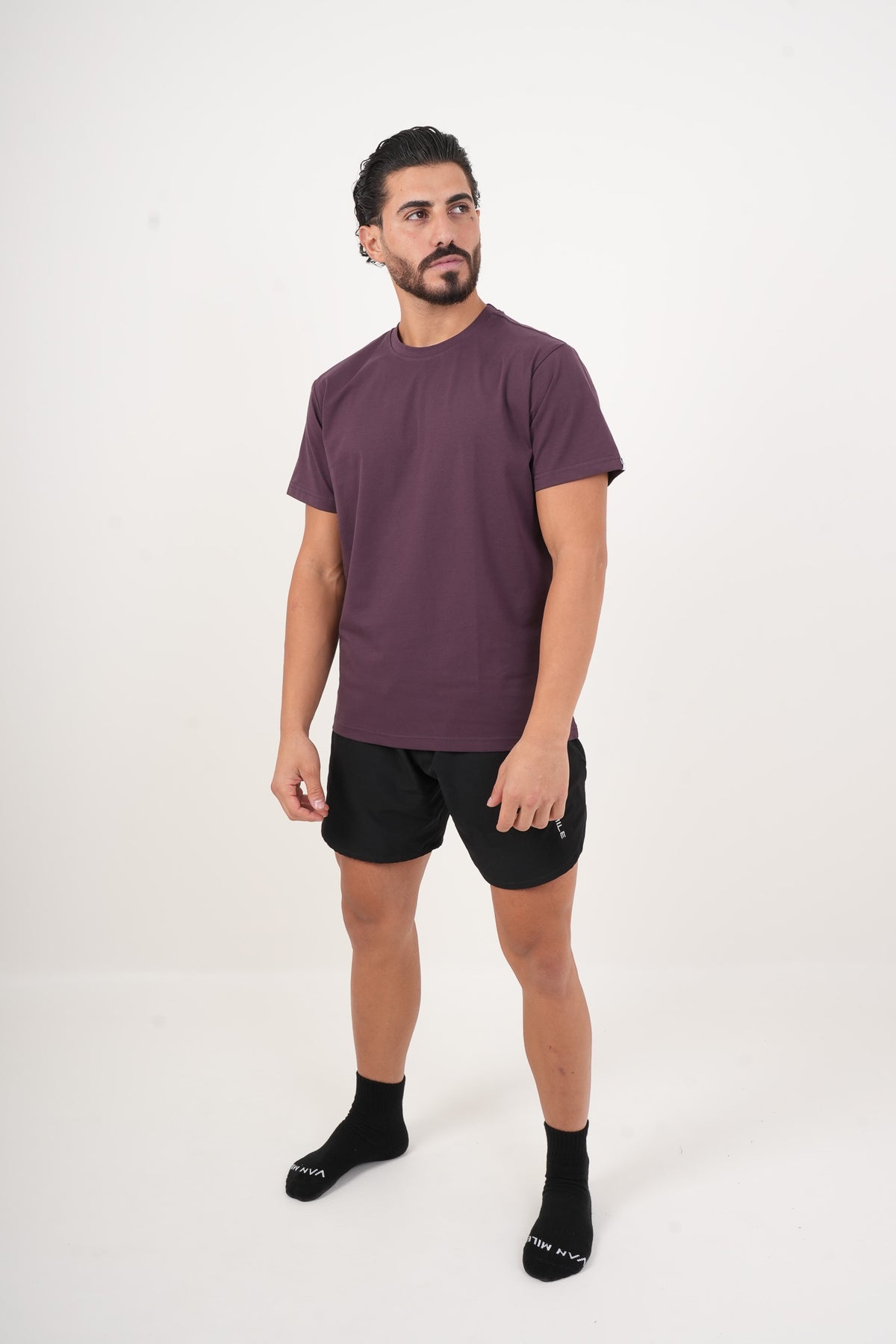 Men's VAN MILE Basic T-Shirt in Aubergine – full-length front view
