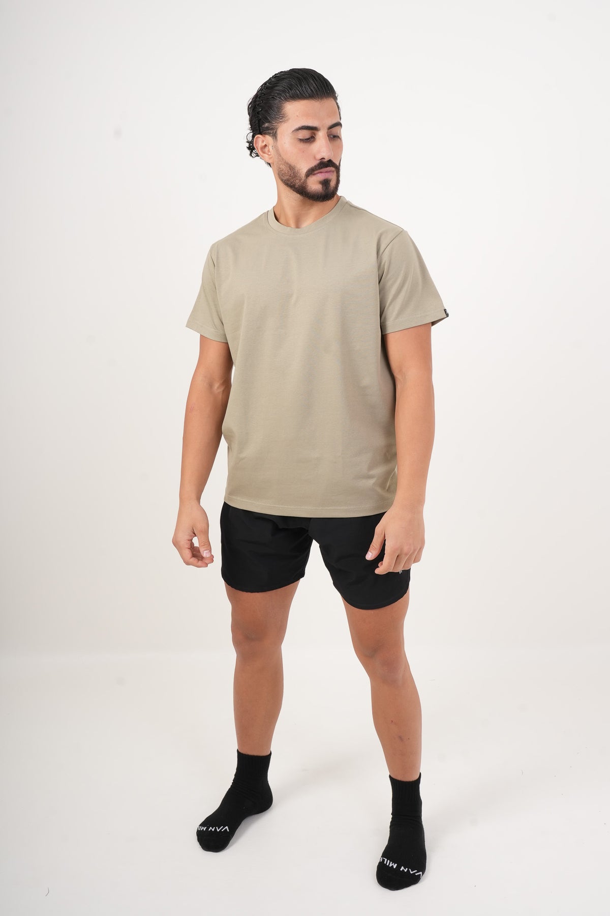 Men's VAN MILE Basic T-Shirt in Khaki – full-length front view