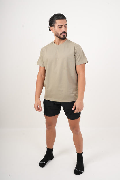 Men's VAN MILE Basic T-Shirt in Khaki – full-length front view