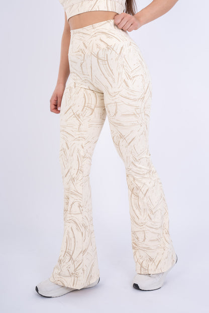 Women's VAN MILE Ignite Flared Leggings in Beige Printed – side view