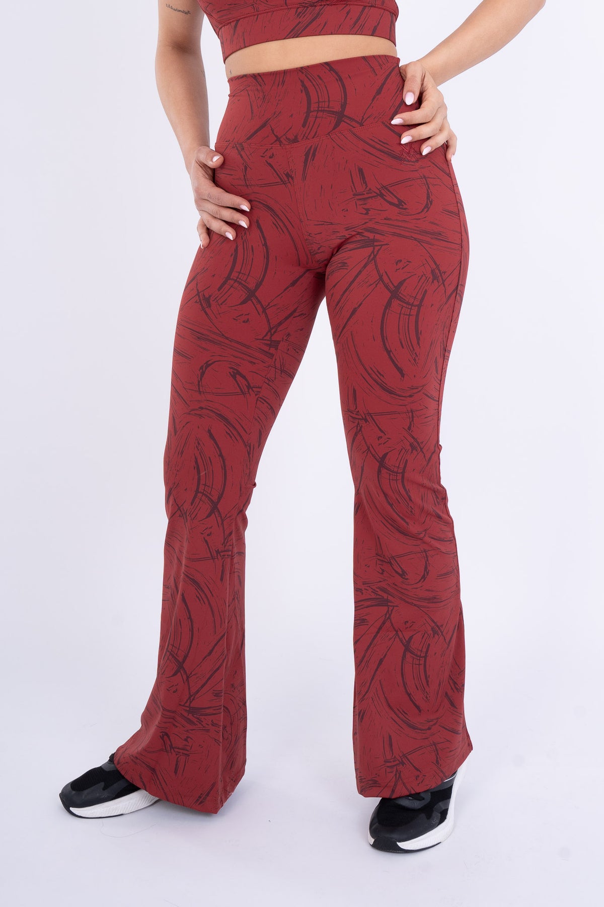 Women's VAN MILE Ignite Flared Leggings in Red Printed – front view