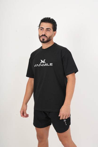 Men's VAN MILE IMPACT Oversized T-Shirt in Black – three-quarter front view
