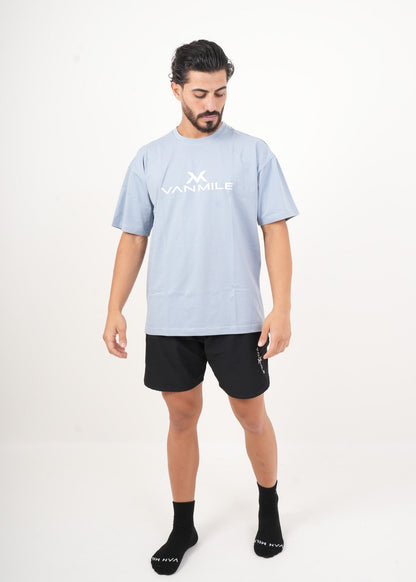 Men's VAN MILE IMPACT Oversized T-Shirt in Sky Blue – full-length front view