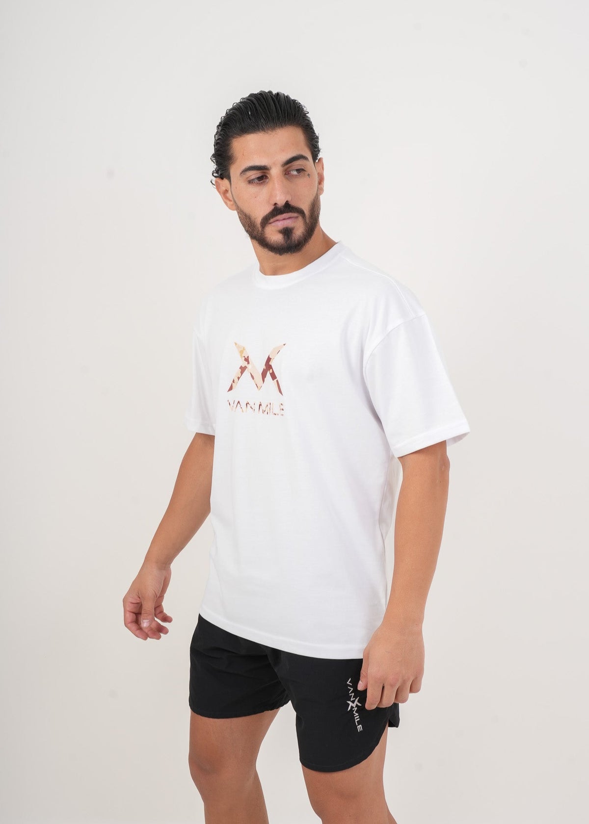 Men's VAN MILE ARMY Oversized T-Shirt in White – side view