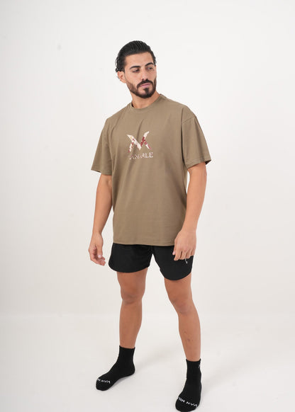 Men's VAN MILE ARMY Oversized T-Shirt in Khaki – front view