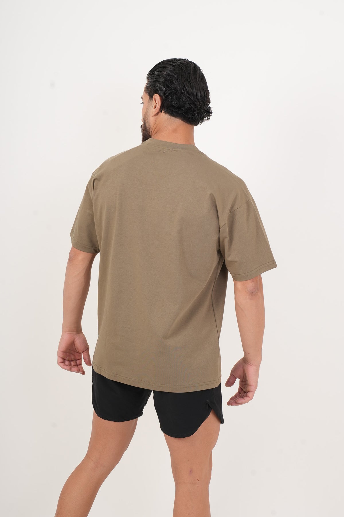 Men's VAN MILE ARMY Oversized T-Shirt in Khaki – back view