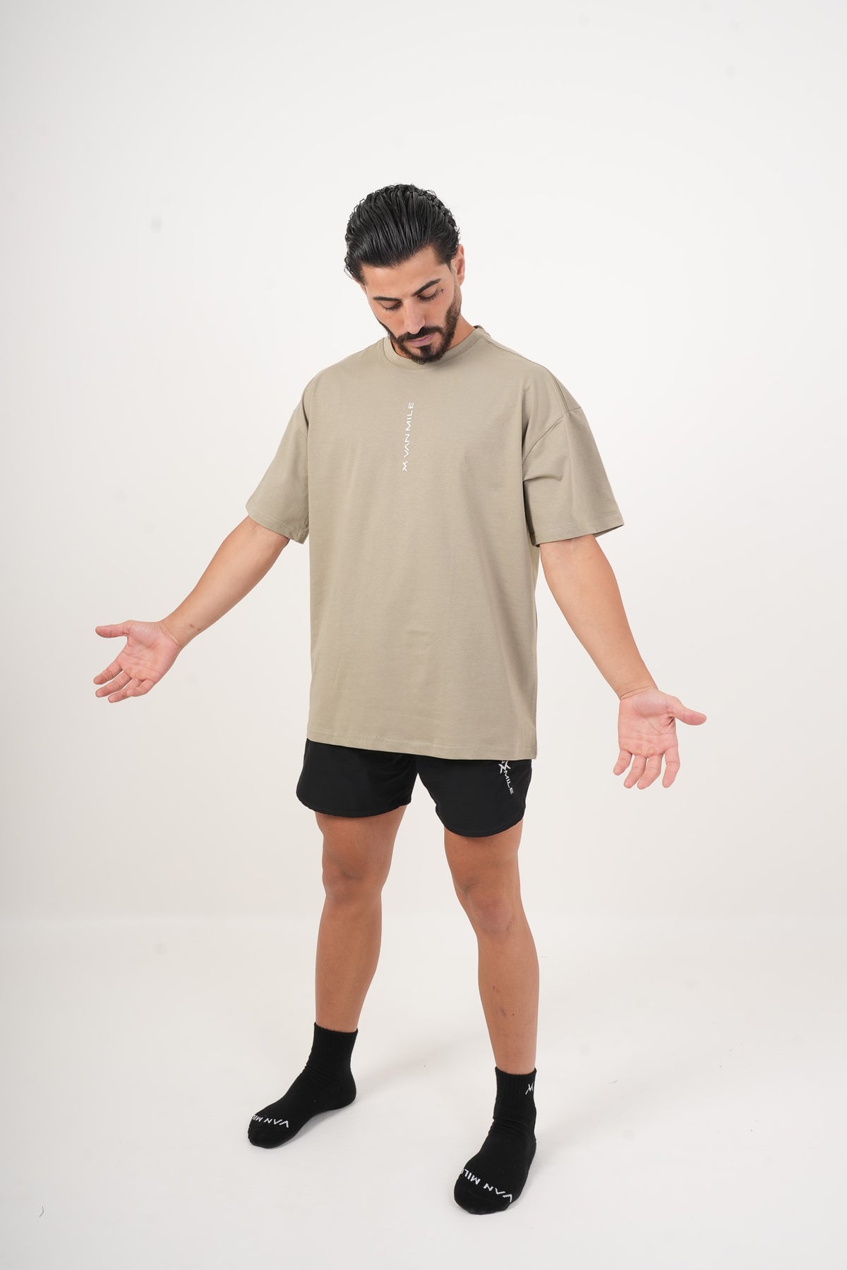 Men's VAN MILE Legacy Oversized T-Shirt in Khaki – full-length front view