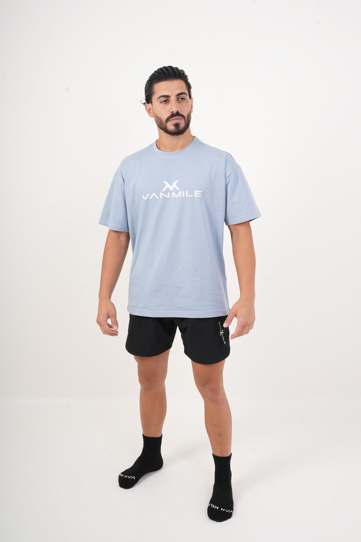 Men's VAN MILE IMPACT Oversized T-Shirt in Sky Blue – full-length front view