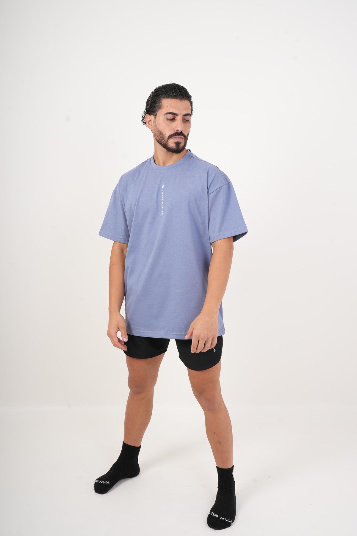 Men's VAN MILE Legacy Oversized T-Shirt in Baby Blue – full-length front view