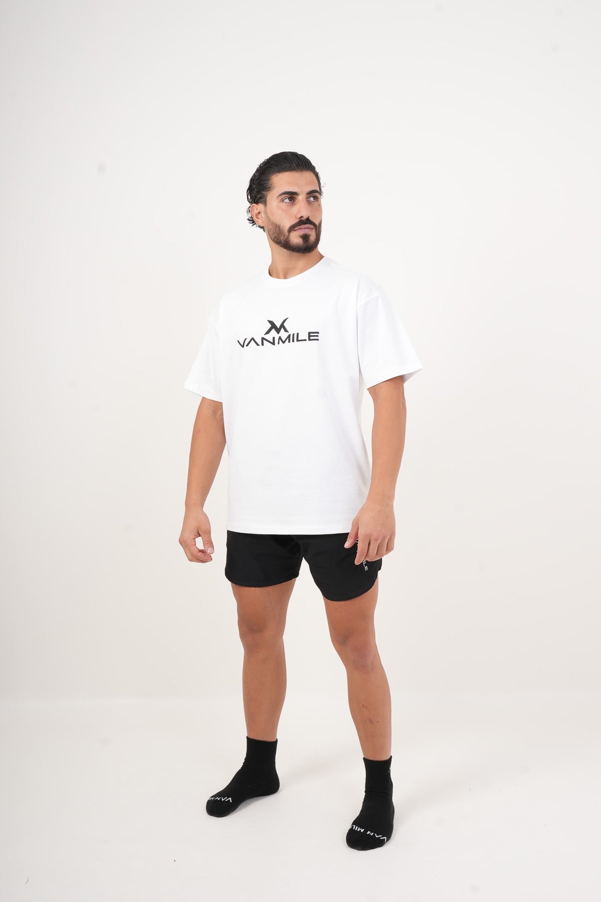 Men's VAN MILE IMPACT Oversized T-Shirt in White – full-length front view