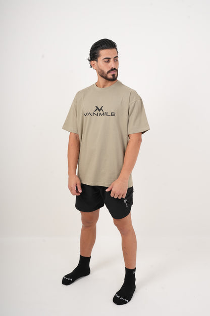 Men's VAN MILE IMPACT Oversized T-Shirt in Khaki – full-length front view