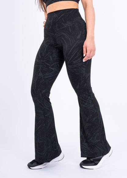 Women's VAN MILE Ignite Flared Leggings in Black Printed – front view