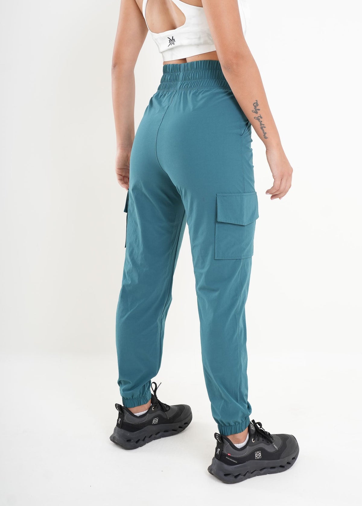 Women's VAN MILE AURORA Cargo Pants in Dark Cyan – back view