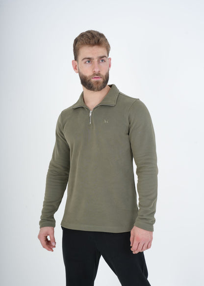 Men's VAN MILE VNML Half Zip Jacket in Olive Green – front view