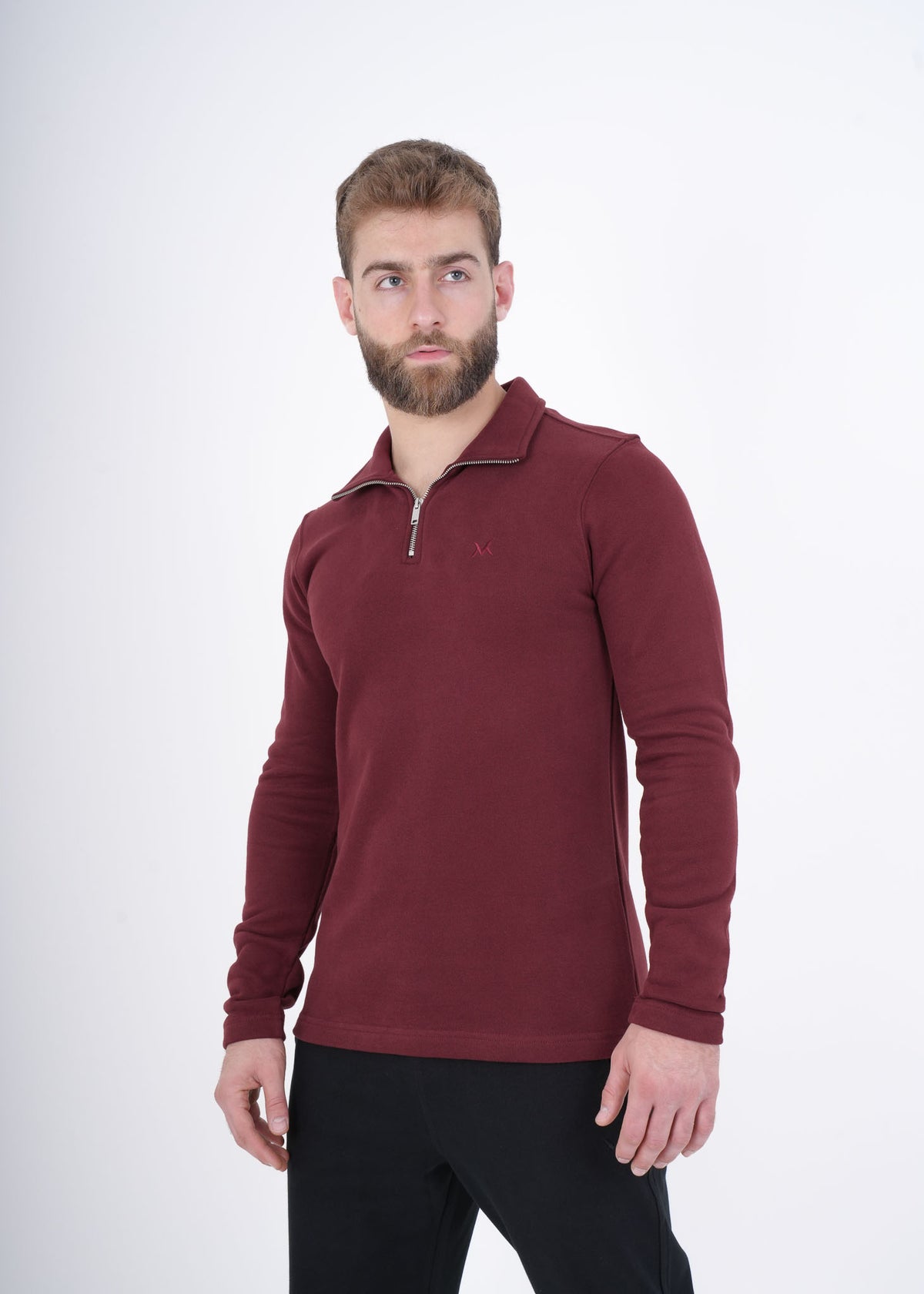 Men's VAN MILE VNML Half Zip Jacket in Burgundy – front view