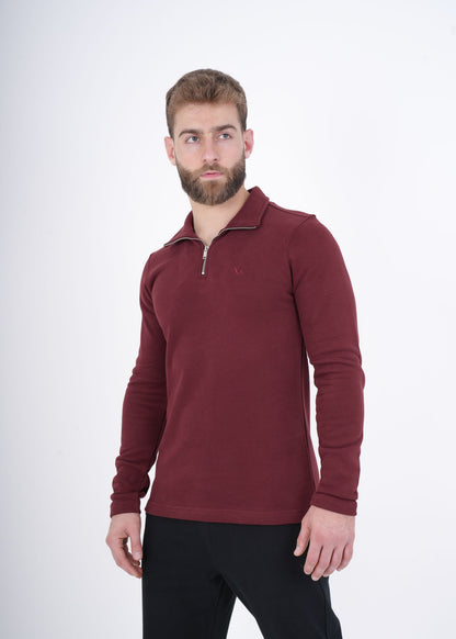 Men's VAN MILE VNML Half Zip Jacket in Burgundy – front view