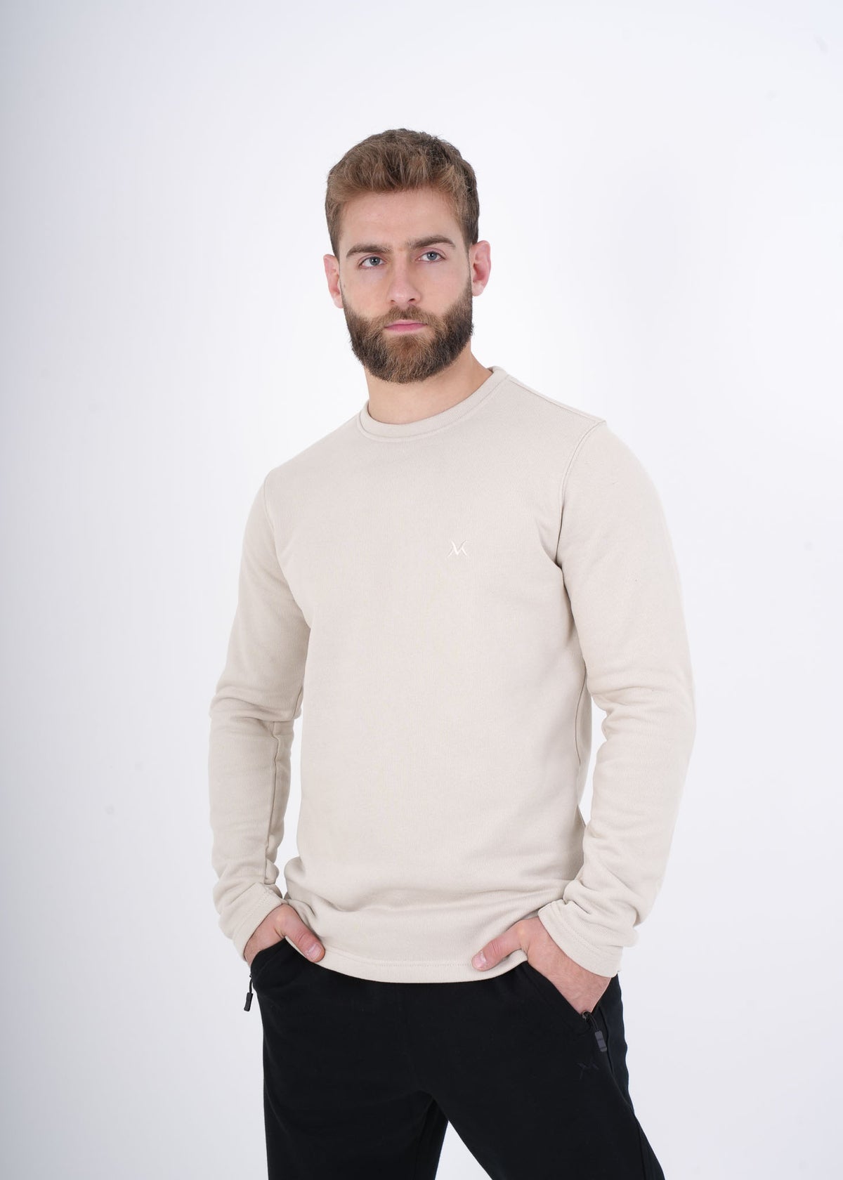 Men's VAN MILE Crewneck Sweatshirt in Beige – front view