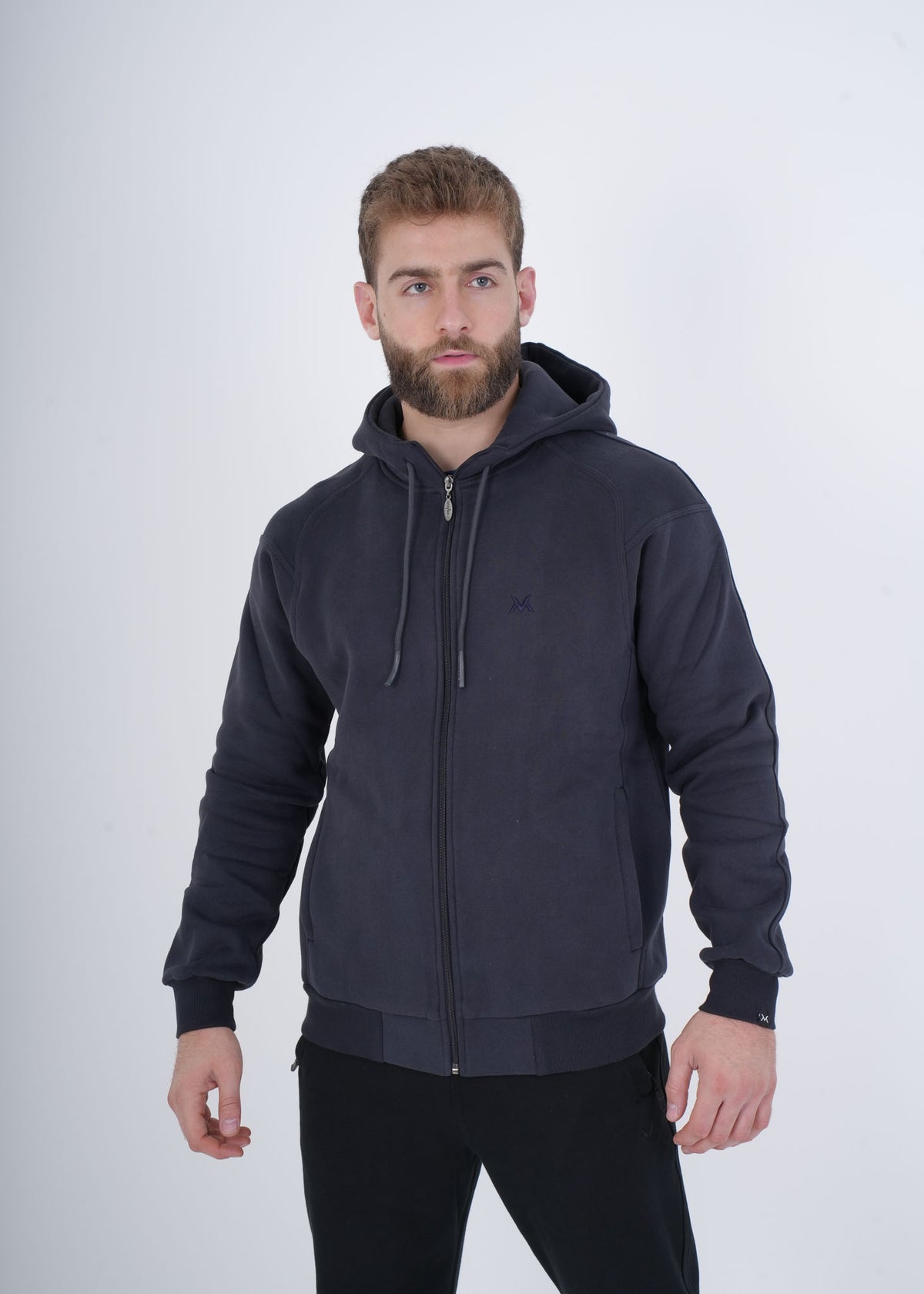 Men's VAN MILE VNML Full Zip Hoodie in Dark Gray – front view