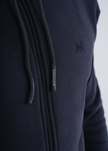 Men's VAN MILE VNML Full Zip Hoodie in Dark Gray – drawcord and logo detail