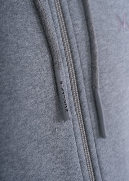 Men's VAN MILE VNML Full Zip Hoodie in Cloud Gray – drawcord detail