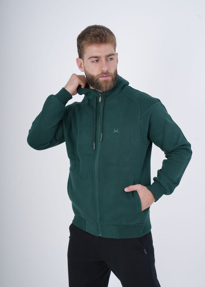 Men's VAN MILE VNML Full Zip Hoodie in British Racing Green – angled front view