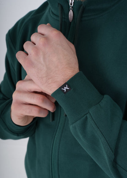 Men's VAN MILE VNML Full Zip Hoodie in British Racing Green – cuff logo detail