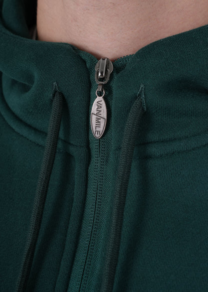 Men's VAN MILE VNML Full Zip Hoodie in British Racing Green – zip pull detail