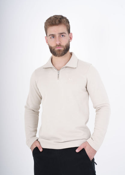 Men's VAN MILE VNML Half Zip Jacket in Beige – front view, angled