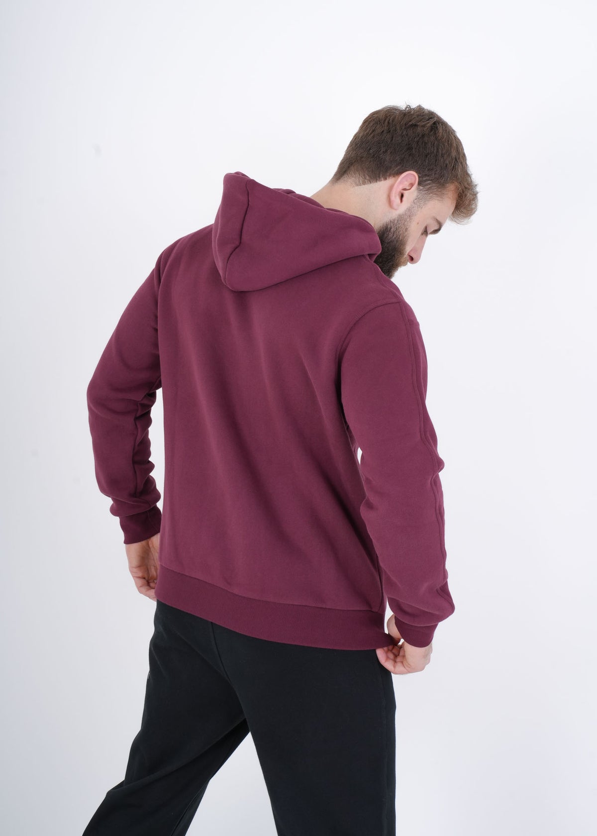 Men's VAN MILE VNML Full Zip Hoodie in Burgundy – back view