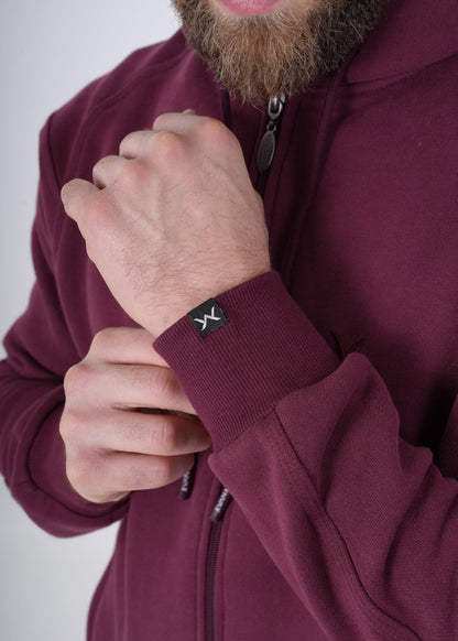 Men's VAN MILE VNML Full Zip Hoodie in Burgundy – cuff logo detail