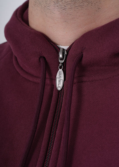 Men's VAN MILE VNML Full Zip Hoodie in Burgundy – zip pull logo detail