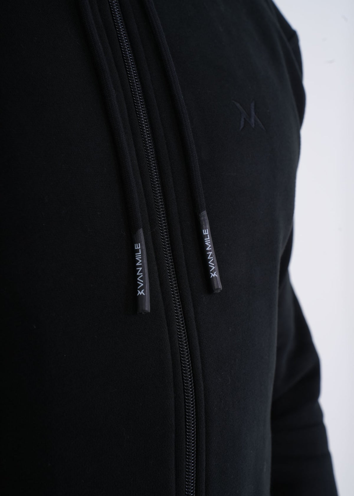Men's VAN MILE VNML Full Zip Hoodie in Black – drawstring detail