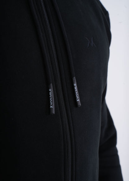 Men's VAN MILE VNML Full Zip Hoodie in Black – drawstring detail