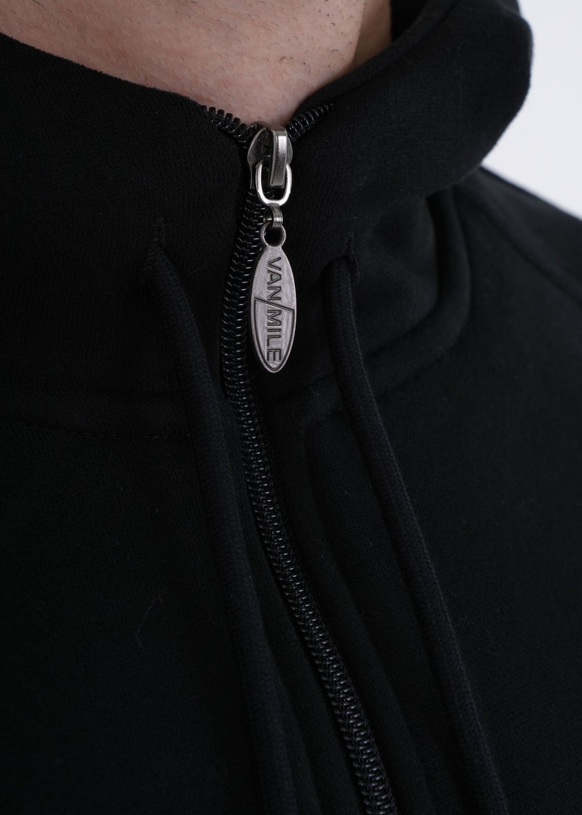 Men's VAN MILE VNML Full Zip Hoodie in Black – zip pull logo detail