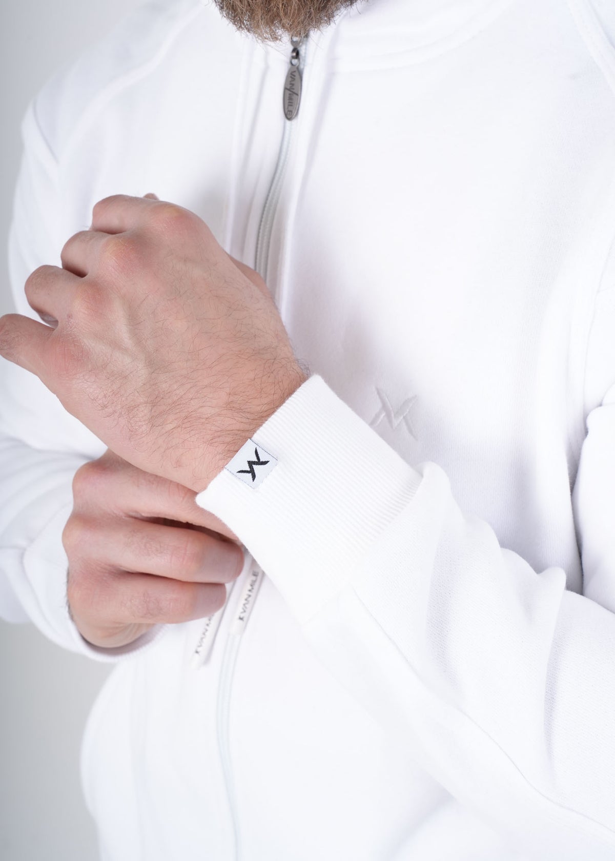 Men's VAN MILE VNML Full Zip Hoodie in White – cuff logo detail
