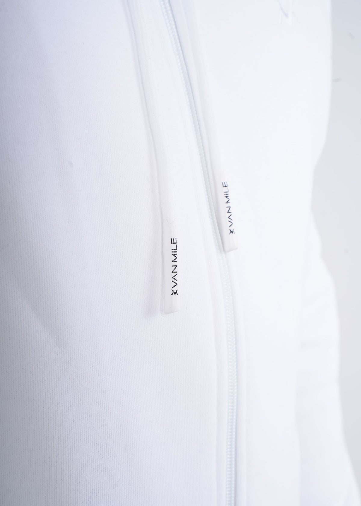 Men's VAN MILE VNML Full Zip Hoodie in White – drawstring detail