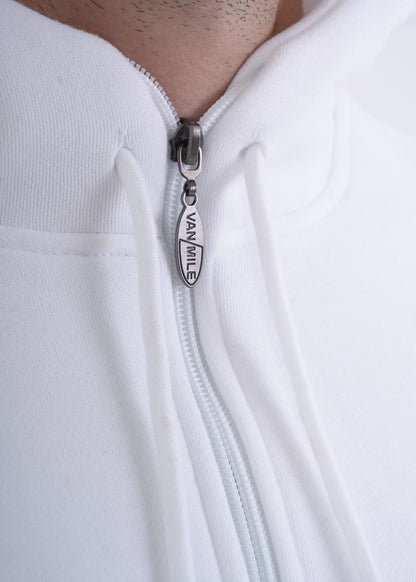 Men's VAN MILE VNML Full Zip Hoodie in White – zip pull logo detail