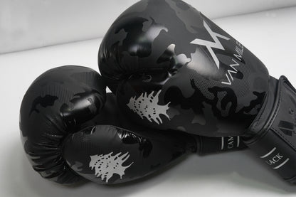 VAN MILE PU 4.0 Boxing Gloves in Camo Black – pair shown, close-up